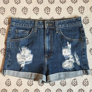 Wildfox High-Waisted Distressed Denim/Jean Shorts